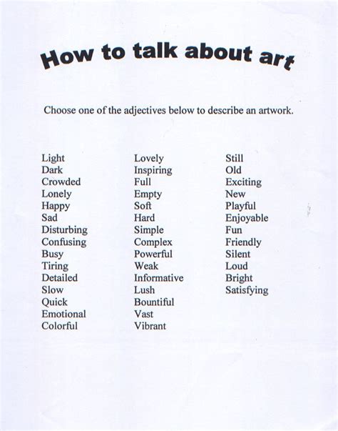 Art Critique Worksheet - Printable Word Searches