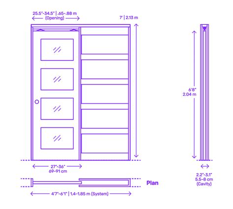 Pocket Door - Single, Glass, Horizontal, 4 Panels Dimensions & Drawings ...