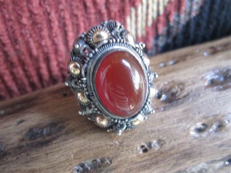 Vintage Sterling with Carnelian Ring Size 7 by VintageGem4U