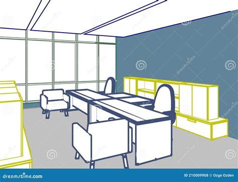 3d Illustration Perspective of an Office Room for Two Person. Stock Illustration - Illustration ...