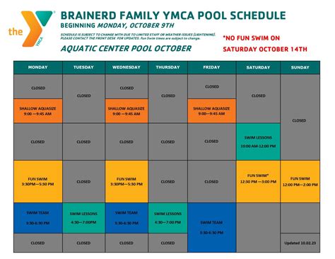 Aquatics Pool Schedule | Brainerd Family YMCA