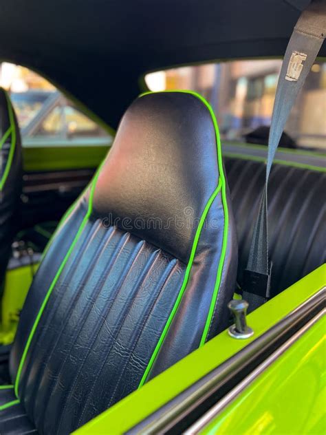 Interior of a Car with Black and Neon Green Leather Seats Stock Image ...