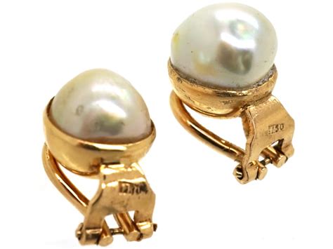 18ct Gold Clip On Pearl Earrings - The Antique Jewellery Company