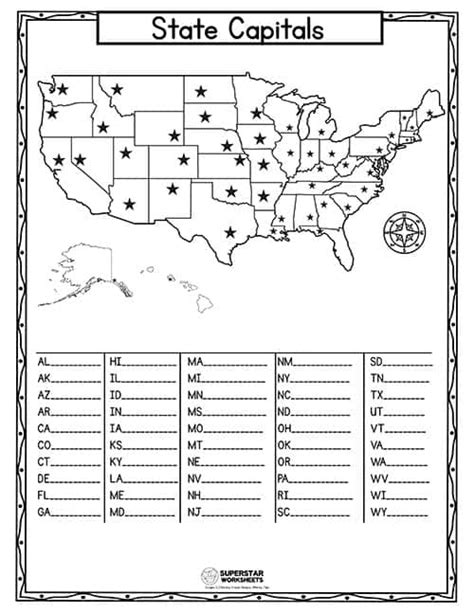 Printable State Capitals Map