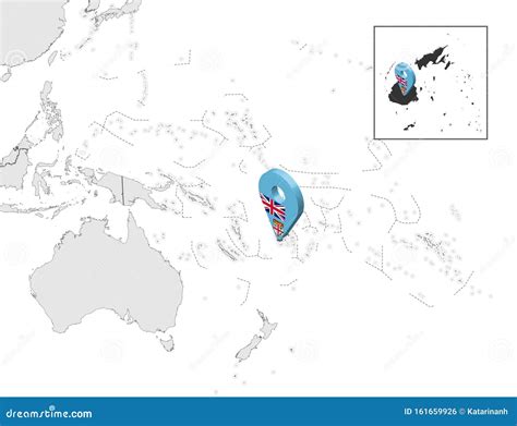 Location Map of Fiji on Map Oceania and Australia. 3d Republic of Fiji Flag Map Marker Location ...