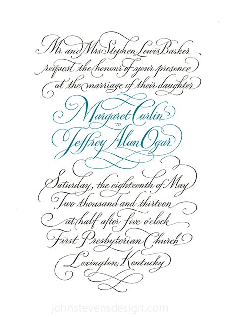 an ornate calligraphy style wedding card with the words, marriage vows ...