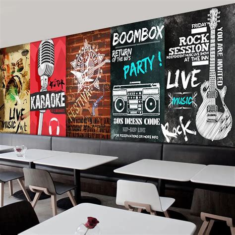 Custom mural retro musical instrument mural dance hall concert living room music studio ...