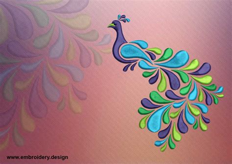 Tattoo colored peacock embroidery design