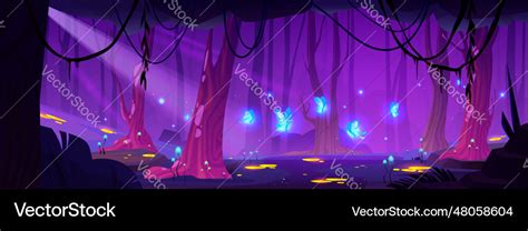 Magic night forest landscape cartoon background Vector Image