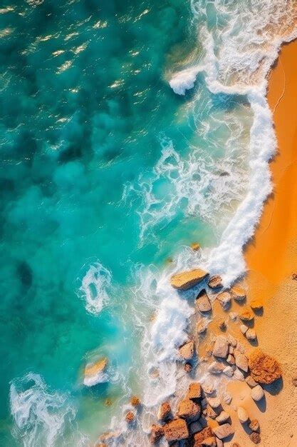 Premium AI Image | an aerial view of a rocky shore beach and sand