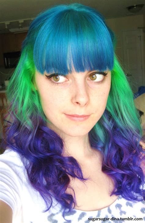 Blue green purple rainbow hair Mom Hairstyles, Hair Again, Noggin, Colorful Hair, Rainbow Hair ...