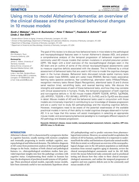 (PDF) Using mice to model Alzheimer's dementia: An overview of the ...