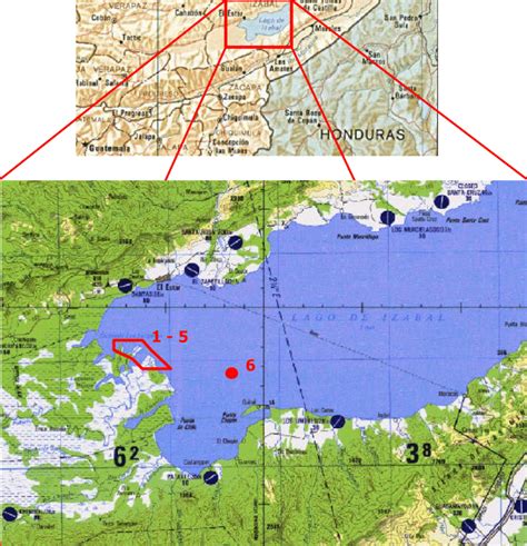 Eastern Guatemala and Lake Izabal. Map inset (bottom) shows sampling... | Download Scientific ...