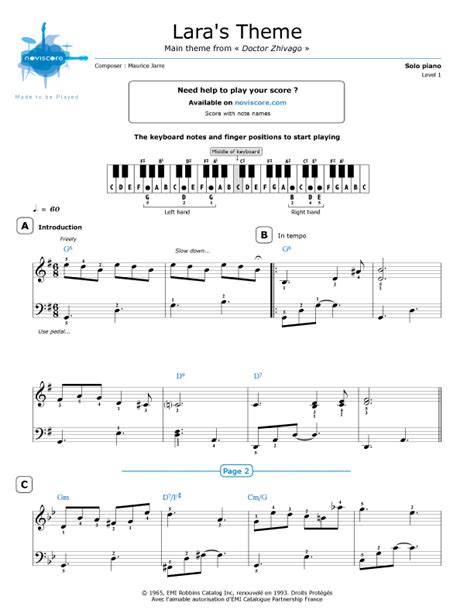 Piano sheet music Lara's Theme (Maurice Jarre) | Noviscore sheets