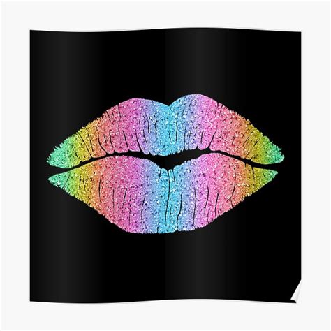 "Rainbow Kiss, lipstick on pouty kissing lips, fashion art" Poster by ...