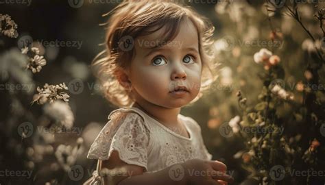 Smiling child holds flower, enjoying nature beauty in summer meadow generated by AI 26444539 ...