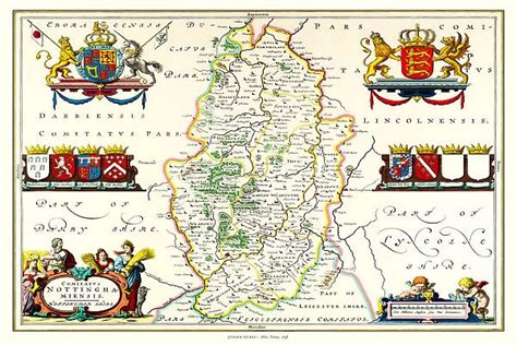 Old County Map of Nottinghamshire 1648 by Johan Blaeu (Photos Framed ...