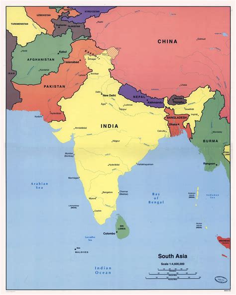 Large detailed political map of South Asia – 1998 | Vidiani.com | Maps of all countries in one place