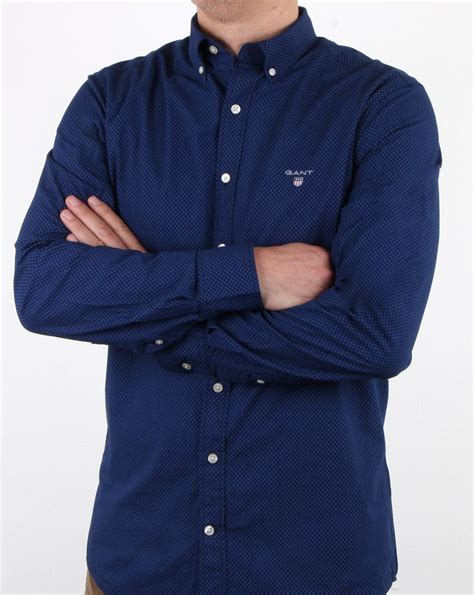 Gant Broadcloth Dot Shirt Yale Blue, Button, Collar, Mens, Cotton