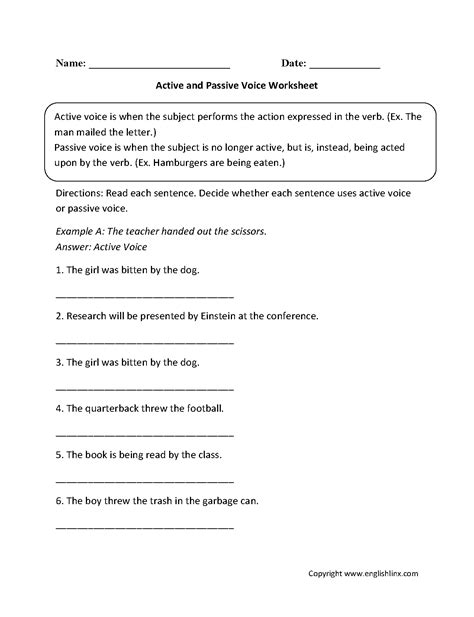 Active And Passive Voice Worksheet With Answers