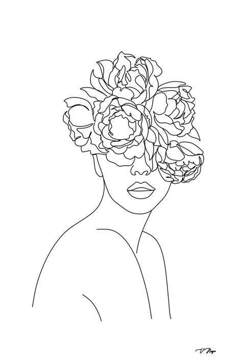 Flowers Woman Print One Line Art, One Line Drawing, Minimalist Line Art ...