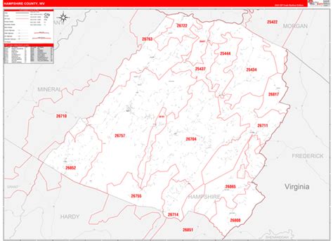 Hampshire County, WV Zip Code Wall Map Red Line Style by MarketMAPS ...