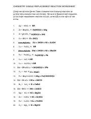 Single Displacement Worksheet with Key 1.pdf - CHEMISTRY SINGLE REPLACEMENT REACTION WORKSHEET ...