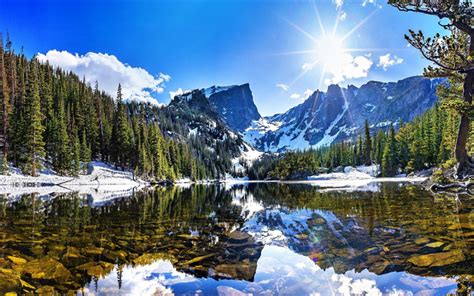 Download wallpapers Rocky Mountain National, winter, lake, forest, Colorado, USA, America for ...