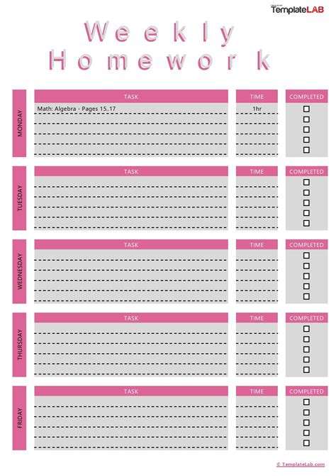 15 Printable Homework Planners (PDF, Word, Excel) ᐅ TemplateLab