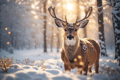 Premium AI Image | Beautiful Christmas scene with a deer in a winter ai generative