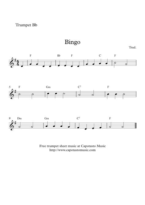 Easy Sheet Music For Beginners: Free easy trumpet sheet music | Bingo