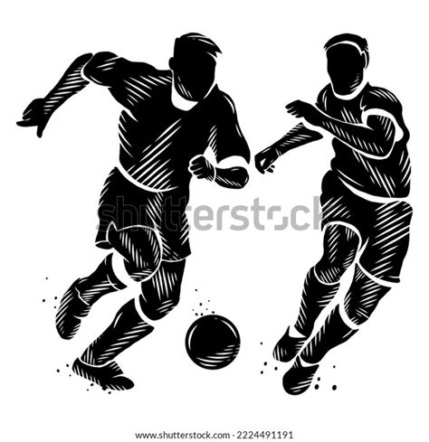 Two Black White Silhouettes Soccer Players Stock Vector (Royalty Free ...