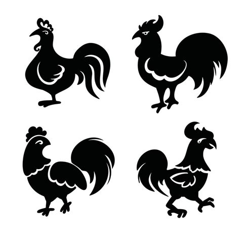 Set of roosters, hens silhouette, vector illustration 20321991 Vector ...