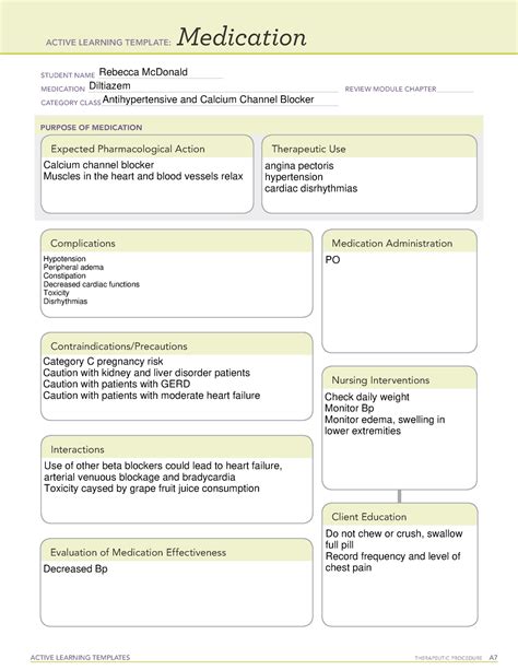 Diltiazem Medication Template