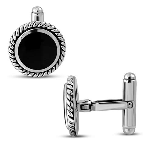 Stone Cufflinks: Sterling Silver Black Onyx Cufflinks - cf2