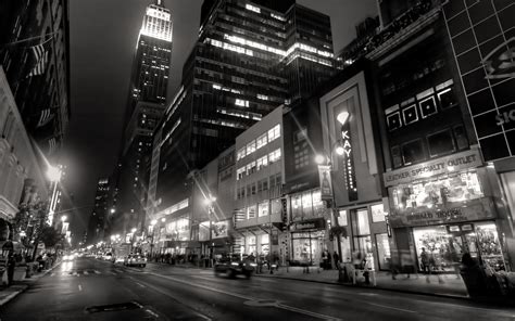 нью-йорк город ночь фонари человек черно-белый огни здания люди такси черный и белый HD обои для ...