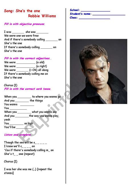 Worksheet - Song : She´s the one, by Robbie Williams - ESL worksheet by anna_bitt