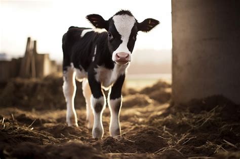 Premium AI Image | Generative AI Newborn baby cow Young black and white ...