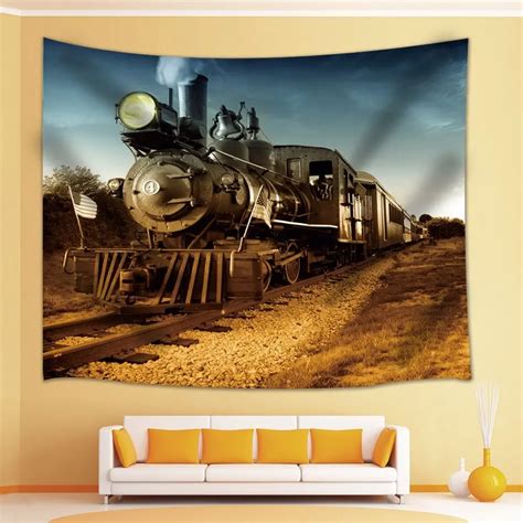 Steam Engine Decor Antique Steam Train on the Railways Tapestry Wall ...