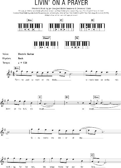 Livin' On A Prayer - Piano Chords/Lyrics | zZounds