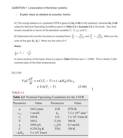 Solved QUESTION 1: Linearization of Nonlinear systems | Chegg.com