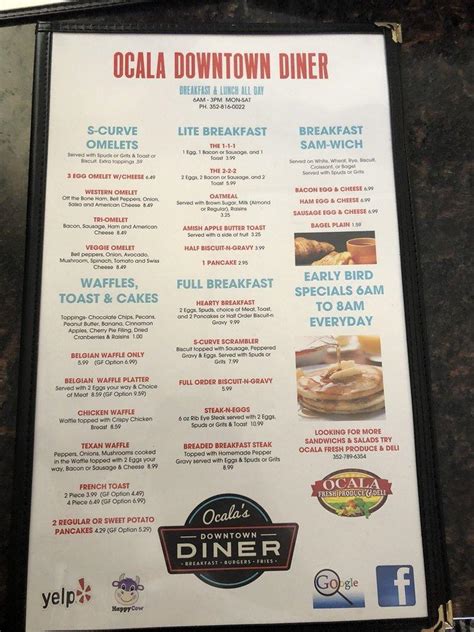 Menu at Ocala Downtown Diner restaurant, Ocala