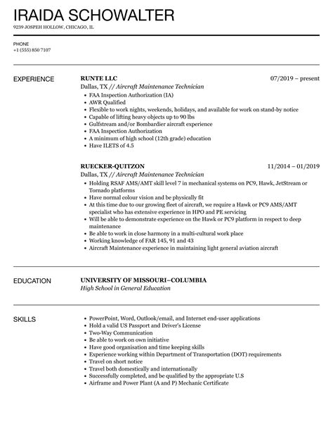 Aerospace Maintenance Resume