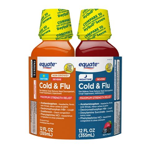 Equate Daytime & Nighttime Severe Cold & Flu Relief; Cold and Flu Medicine , 12 Fl Oz/Bottle ...