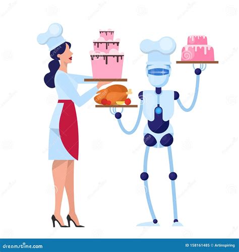 Human and Robot Chef Cooking Tasty Cake on the Kitchen. Stock Vector - Illustration of flat ...