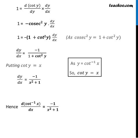 Derivative of cot-1 x (cot inverse x) - Teachoo [with Video]