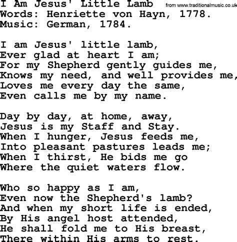 Hymns about Angels, Song: I Am Jesus' Little Lamb - complete lyrics ...