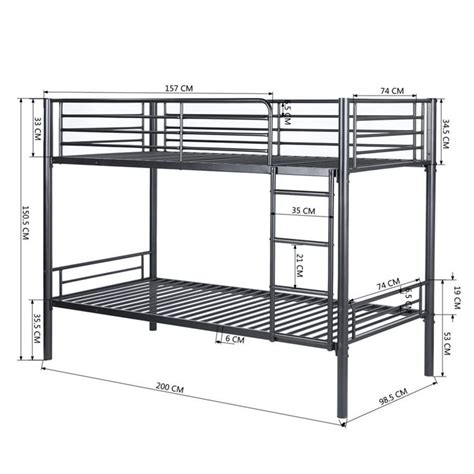 2-seater, 2-story bunk bed in black metal with ladder 90x190cm (mattre ...