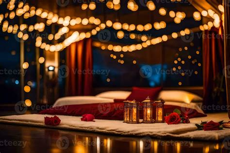 romantic bedroom with candles and red roses. AI-Generated 30138021 Stock Photo at Vecteezy