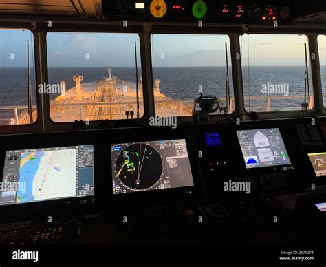 An inside view of the bridge of an AFRAMAX oil tanker Stock Photo - Alamy